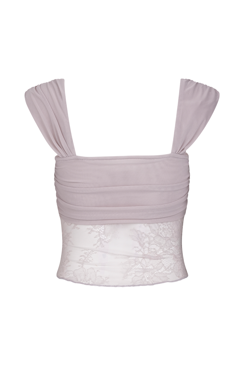 Ruched Mesh Crop Top and Lace Maxi Skirt Set in Taupe