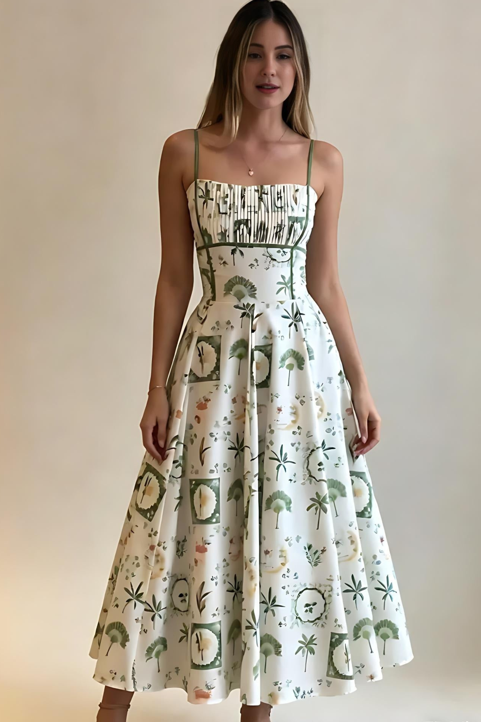 Botanical Print Smocked Waist Midi Dress