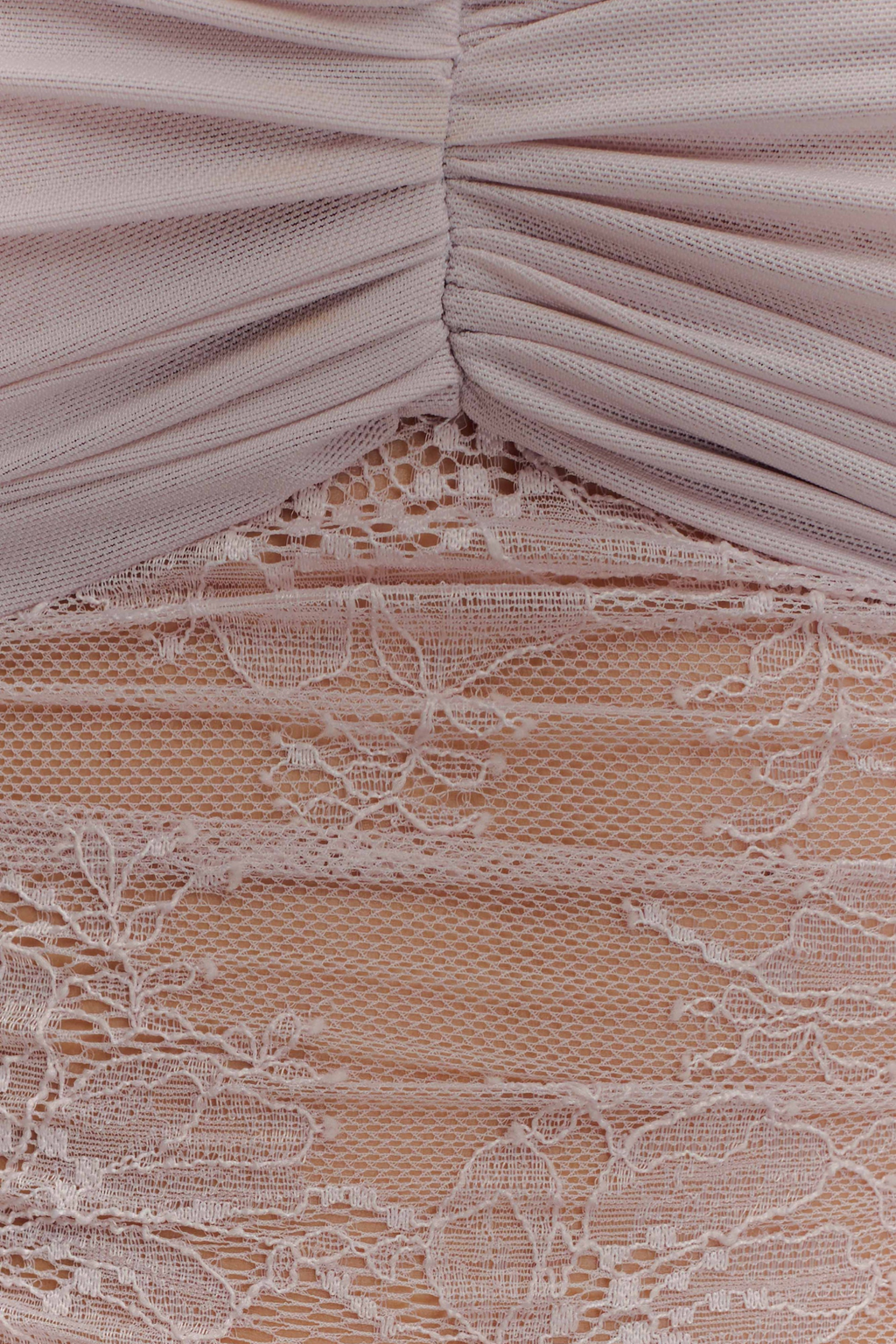 Ruched Mesh Crop Top and Lace Maxi Skirt Set in Taupe