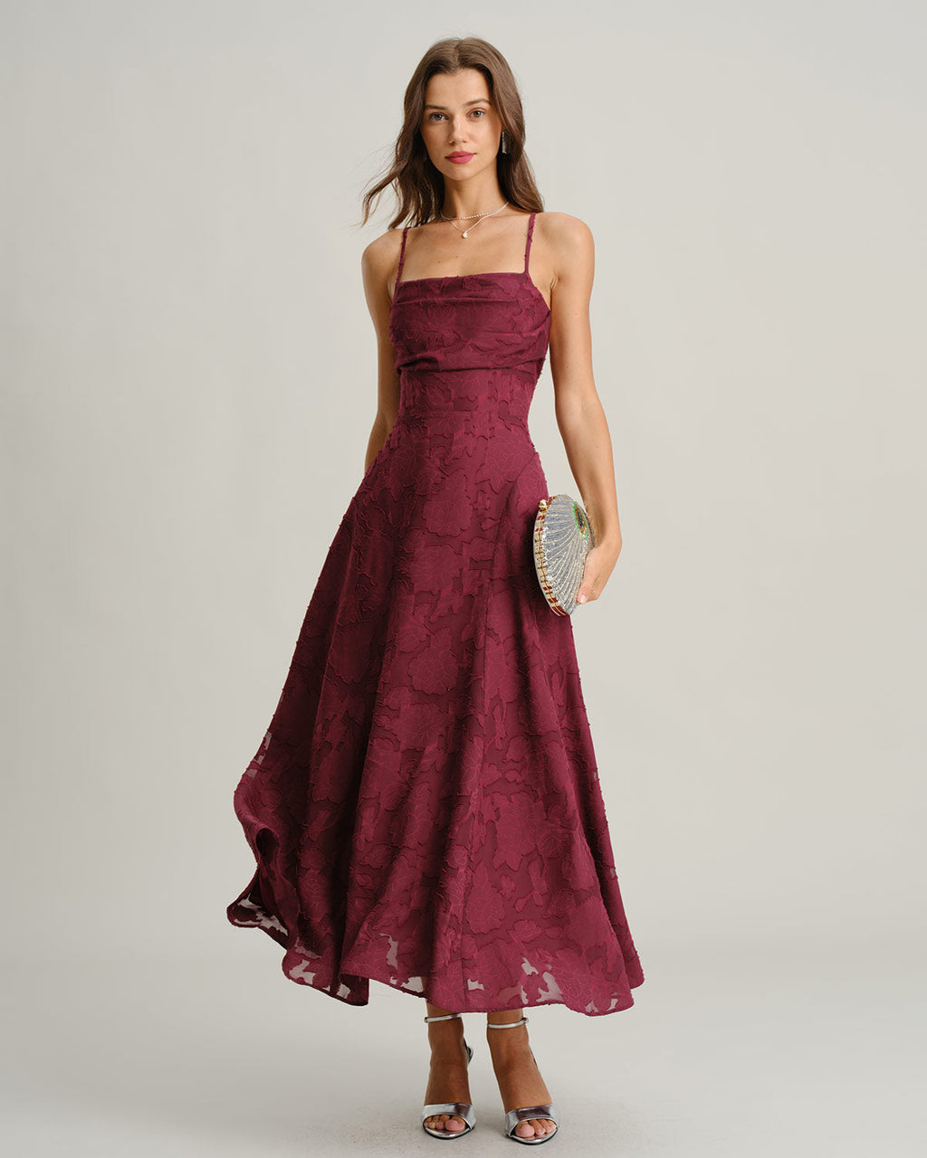 Women's Maxi Dress A-Line Draped Neckline Thin Straps Floral Pattern
